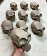 Handmade Stoneware Wheel-Thrown Skull Sculpture: Orange Shino Art Pottery Decoration - item 2884 - Image 5