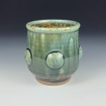 Artisan Ceramic Handmade Stoneware Pottery Tea Cup: Green Ash Bump - item 1766