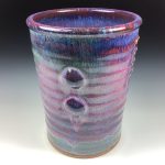 Handmade Stoneware Utensil Holder: Purple Glaze Slip-Dotted Bump Pottery Vase - item 3568 - Image 3
