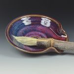 Handmade Ceramic Spoon Rest: Purple Red Glaze, Spiral - item 3503 - Image 2
