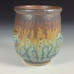 Artisan Ceramic Handmade Stoneware Pottery Tea Cup: Ash Blue Brown Bump - item 1689