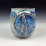 Artisan Ceramic Handmade Stoneware Pottery Tea Cup: Purple Guitar - item 2943