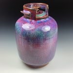 Handmade stoneware art abstract ceramic sculptures pottery decoration propane tank coin jar - Large purple - item 3578 - Image 5