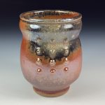 Artisan Ceramic Handmade Stoneware Pottery Tea Cup - Orange Ash Slip Dotted - item 3423