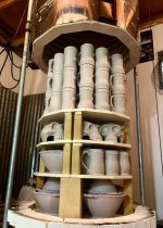 Handmade Stoneware Coffee Mug: Purple Glaze, Bamboo Slip Trailed- item 2724 - Image 2