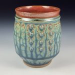 Artisan Ceramic Handmade Stoneware Pottery Tea Cup  - Ash Blue Brown Slip Dotted - item 3409