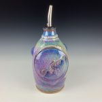 Handmade Ceramic Olive Oil Dispenser: Purple Bamboo Slip-Trail Stoneware Cruet - item 2764