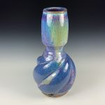 Handmade ceramic stoneware pottery centerpiece vase - Purple twisty hourglass shape vase - item 2676