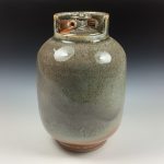 Handmade stoneware art abstract ceramic sculptures pottery decoration propane tank coin jar - Small orange shino - item 3574