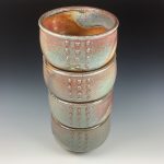 Handmade dinner sets ceramic pottery bowl stoneware dinnerware sets of four dinnerware - Orange shino slip-dotted stacking bowls  - item3572 - Image 2