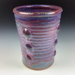 Handmade Stoneware Utensil Holder: Purple Glaze Bump Pottery Vase- item 3561 - Image 3