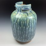 Handmade stoneware art abstract ceramic sculptures pottery decoration propane tank coin jar - Large ash blue green - item 581 - Image 5