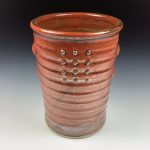 Handmade Stoneware Utensil Holder: Iron Red Glaze Slip-Dotted Bump Pottery Vase - item 3562 - Image 2