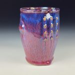 Handmade Stoneware Small Pottery Cup - Purple Red Slip Dotted Bump   - item 3343