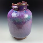 Handmade stoneware art abstract ceramic sculptures pottery decoration propane tank coin jar - Large purple - item 3580 - Image 3