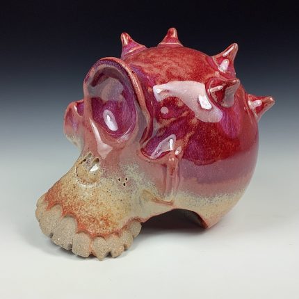 Handmade Stoneware Wheel-Thrown Skull Sculpture: Orange Shino Art Pottery Decoration - item 2884