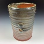 Handmade Stoneware Utensil Holder: Orange Glaze Slip-Dotted Bump Pottery Vase - item 3569 - Image 2