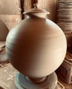 Handmade ceramic stoneware pottery jar decoration -Purple yellow bamboo tall jar - item 2976 - Image 4