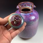 Handmade stoneware art abstract ceramic sculptures pottery decoration propane tank coin jar - Large purple - item 3578 - Image 2