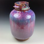 Handmade stoneware art abstract ceramic sculptures pottery decoration propane tank coin jar - Large purple - item 3580 - Image 5