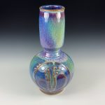 Handmade ceramic stoneware pottery centerpiece vase  - Purple bamboo hourglass shaped vase - item 2663