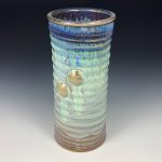 Handmade ceramic stoneware pottery centerpiece vase- Light blue white wiggle bump vase  - item 2417