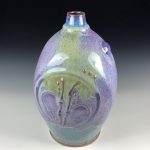 Handmade ceramic stoneware pottery bottle vase - Purple bamboo bottle - item 2677