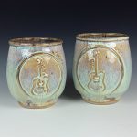 Artisan Ceramic Handmade Stoneware Pottery Tea Cup, Set of Two: White Guitar - item 3031
