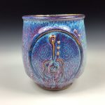 Artisan Ceramic Handmade Stoneware Pottery Tea Cup: Purple Guitar - item 2972