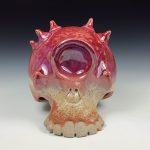 Handmade Stoneware Wheel-Thrown Skull Sculpture: Orange Shino Art Pottery Decoration - item 2884 - Image 4