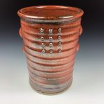 Handmade Stoneware Utensil Holder: Iron Red Glaze Slip-Dotted Bump Pottery Vase - item 3562