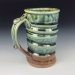 Handmade Stoneware Coffee Mug: Green and Amber Glaze, Wiggle - item 1822