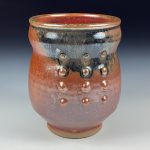 Artisan Ceramic Handmade Stoneware Pottery Tea Cup  - Orange Ash Slip Dotted - item 3383