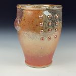 Handmade Stoneware Small Pottery Cup- Orange Shino Ash Slip Dotted Bump - item 3350