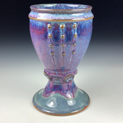 Handmade Stoneware Artistic Unique Goblet or Chalice - Purple Glazed Slip-Dotted Cup  - item 3330