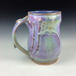 Handmade Stoneware Coffee Mug: Purple Glaze, Bamboo Slip Trailed- item 2724