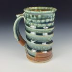 Handmade Stoneware Coffee Mug: Green and Amber Glaze, Wiggle - item 1795