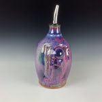 Handmade Ceramic Olive Oil Dispenser: Purple Bamboo Slip-Trail Bump Stoneware Cruet - item 3107