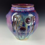 Decorative pottery vases utensil holder crock rustic clay vases artistic luxury handmade vases artistic centerpieces dinnerware stoneware - Purple bamboo bump - item 3098