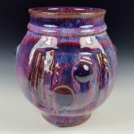 Handmade Stoneware Utensil Holder: Purple Glaze Bamboo Bump Pottery Vase - item 3309