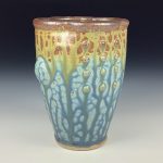 Handmade Stoneware Small Pottery Cup - Blue Brown Ash Slip Dotted Bump - item 3353