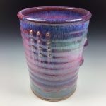 Handmade Stoneware Utensil Holder: Purple Glaze Slip-Dotted Bump Pottery Vase - item 3568 - Image 2