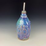 Handmade Ceramic Olive Oil Dispenser: Purple Red Bamboo Slip-Trail Stoneware Cruet  - item 2591
