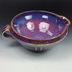 Handmade ceramic stoneware batter bowl -Purple blue red slip-dotted - item 3546 - Image 2