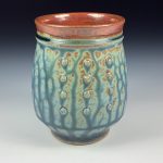 Artisan Ceramic Handmade Stoneware Pottery Tea Cup - Ash Blue Brown Slip Dotted - item 3414