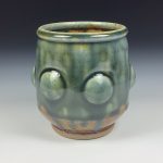 Artisan Ceramic Handmade Stoneware Pottery Tea Cup: Green Ash Bump - item 1772