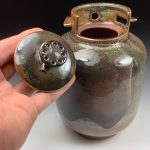 Handmade stoneware art abstract ceramic sculptures pottery decoration propane tank coin jar - Large orange shino - item 3582 - Image 2