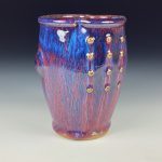 Handmade Stoneware Small Pottery Cup  - Purple Red Slip Dotted Bump - item 3346