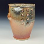 Handmade Stoneware Small Pottery Cup - Orange Shino Ash Slip Dotted Bump - item 3357