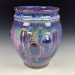 Handmade Stoneware Utensil Holder: Purple Glaze Bamboo Bump Pottery Vase  - item 3311
